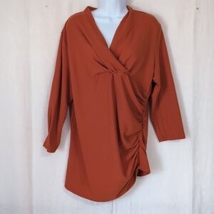 La Mode Ruched Burnt Orange Knit Sweater Top Size Large